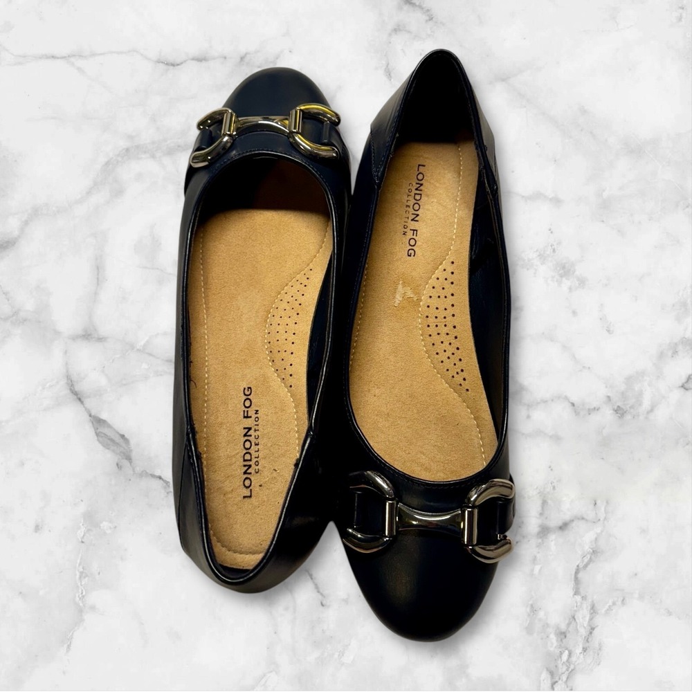 Navy ballet flats silver buckle toe. London Fog Collection‎ 7 EUC - Picture 2 of 8